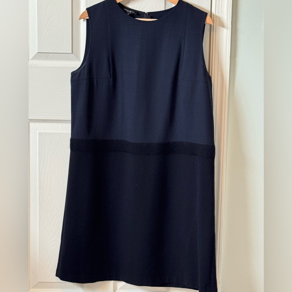 LAFAYETTE 148 New York Virgin Wool Blend Black Blue Sleeveless Dress Size 12.